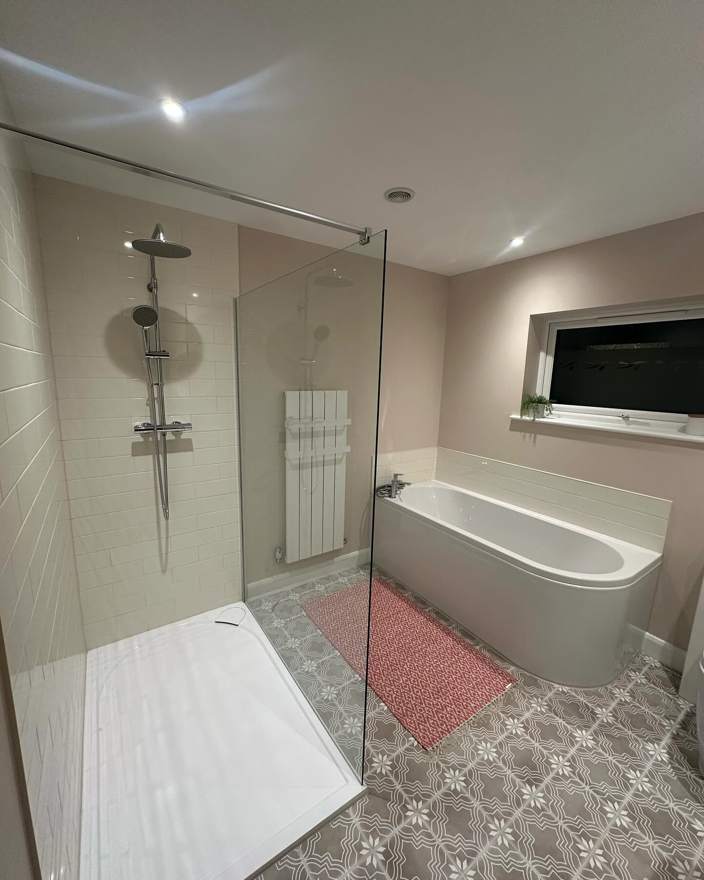 Beige bathroom with new suite